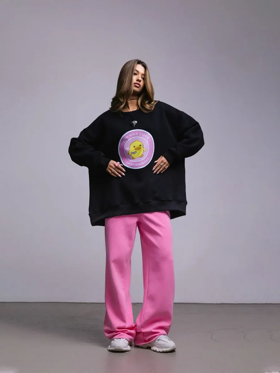 Bornladies Women's Loose Round Neck Sweatshirt Oversized Chic Printing Hoodies Casual Autumn Winter Warm Female Trendy PulloverT