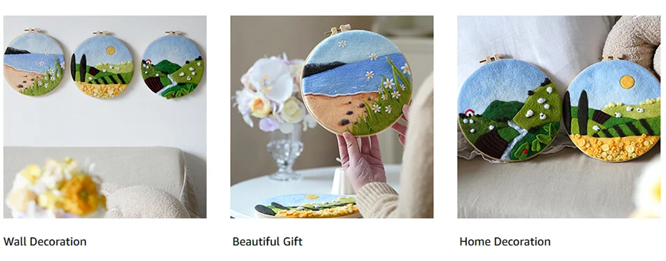 CHENISTORY the Spring Festival Wool Felting Painting Painting With Frame Kit For Beginner Handmade Felt Needles, Foam Pad,Cloth