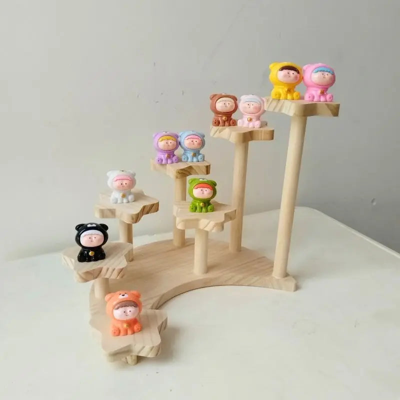 Home Storage Wood Handmade Storage Holders Desktop Doll Handmade Character Blind Box Ladder Storage Display Stand Organizer