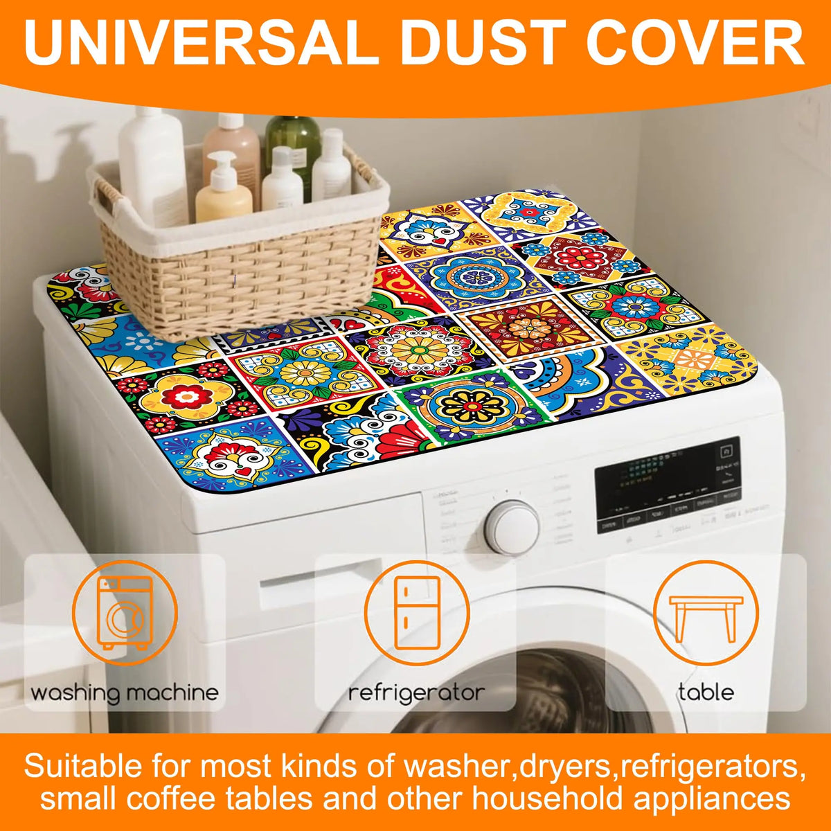 VIKAMA Colorful Mexican Boho Washer and Dryer Washing Machine Dust Cover Pad Anti-slip Absorbent Protector Mat Home Decoration