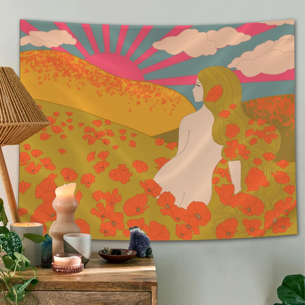 Boho Sun Tapestry Wall Hanging Moon Phase Rainbow Tapestries Bedroom Decor Bedspread Throw Cover