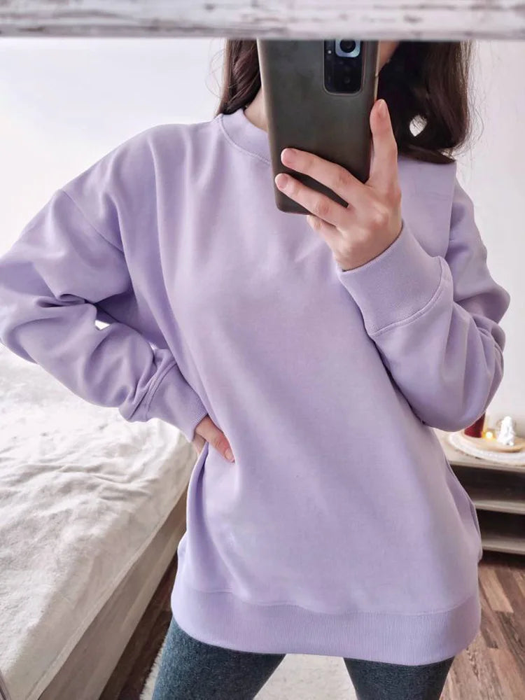 Streamgirl Cotton Basic Sweatshirt Women Oversized Yellow Pullovers Loose Casual Tops Spring Colorful Sweatshirts Women Pink