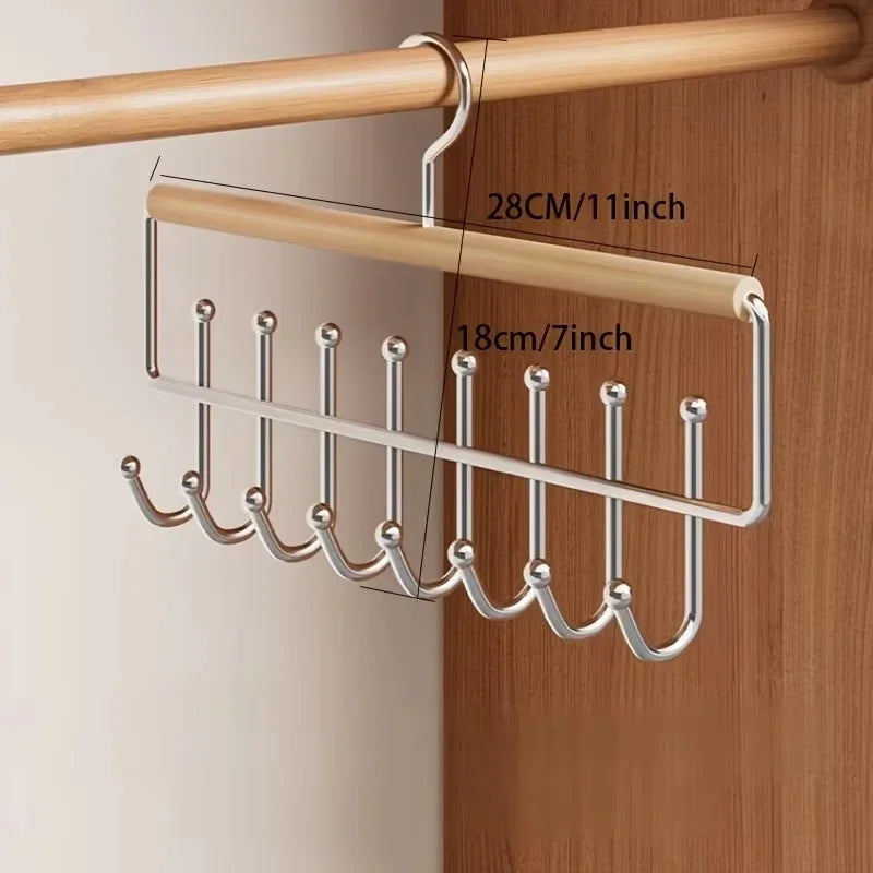 1pc Versatile Wooden Hat Organizer Rack with Hooks Caps Belts Ties Storage Space-Saving Home Retail Display Clothes Storage