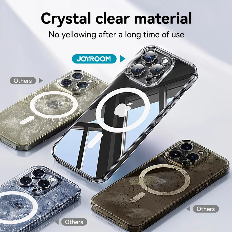Joyroom Magnetic Case For iPhone 16 15 Pro Max Case Transparent Cover For iPhone 16 Wireless Charger Magnet Cover Anti Yellow