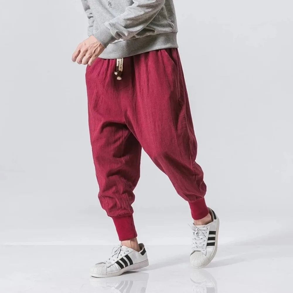 Cotton Harem Pants Men Streetwear Joggers New Baggy Drop-crotch