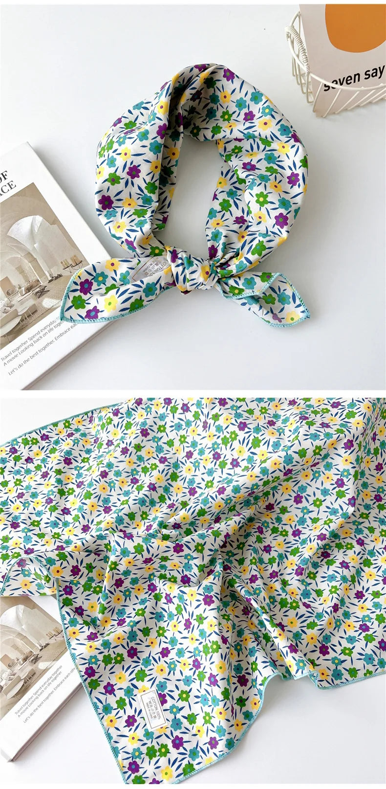 60cm Flower Print Cotton Bandanas Square Scarf Women Girls Headband Accessories Handkerchief Neckerchief Hairscarf Hairscarf