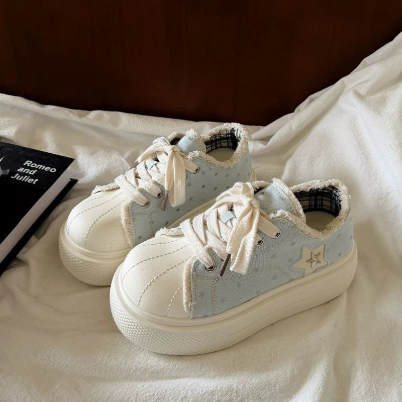 Star Patch Denim Platform Trainers Lolita Chunky Canvas Sneakers
