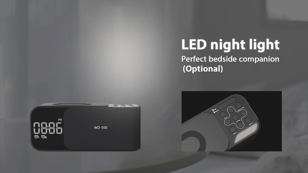 WD-500 Digital Led Mirror Alarm Clock Night Light Led Bluetooth Speakers with Wireless Charger Stereo Speakers