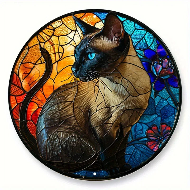 Cute Black Cat Gift Theme Round Metal Aluminum Sign Art Desktop Decorative Plates for Bar Cafe Club Yard Home Office Wall Decor