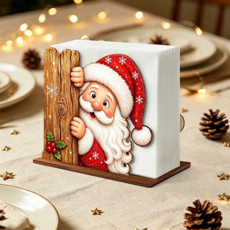 Santa Claus Wooden Napkin Holder Christmas Table Decor Desktop
