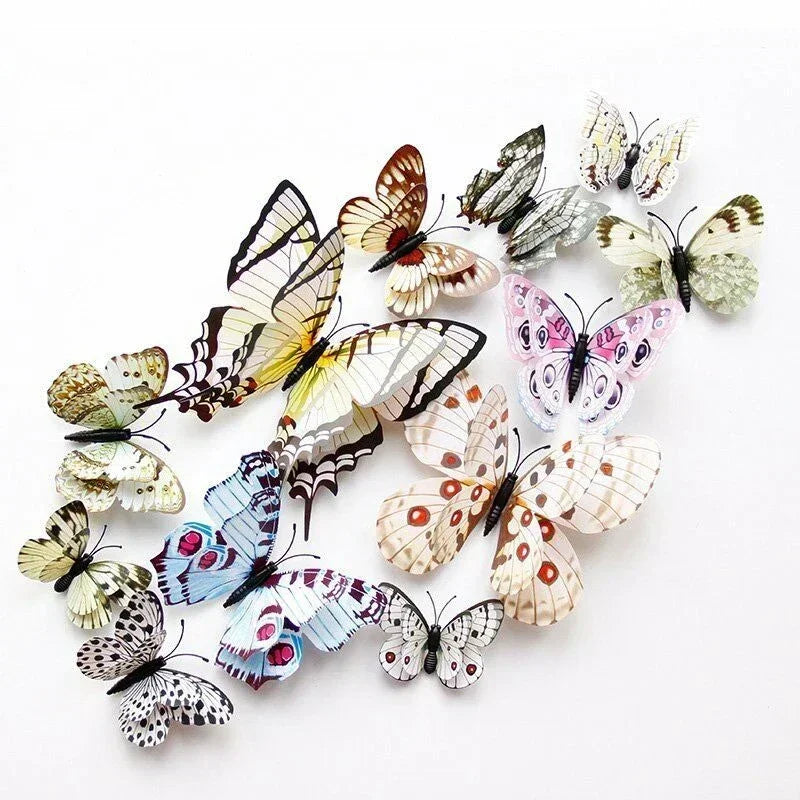 12Pcs Double Layer 3D Butterfly Wall Stickers Home Room Decor Butterflies For Wedding Decoration Magnet Fridge Decals