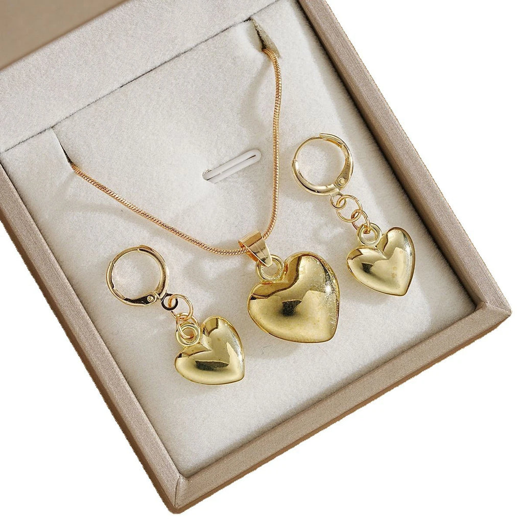 Minimalist Puffy Heart Jewelry Set Rose Gold