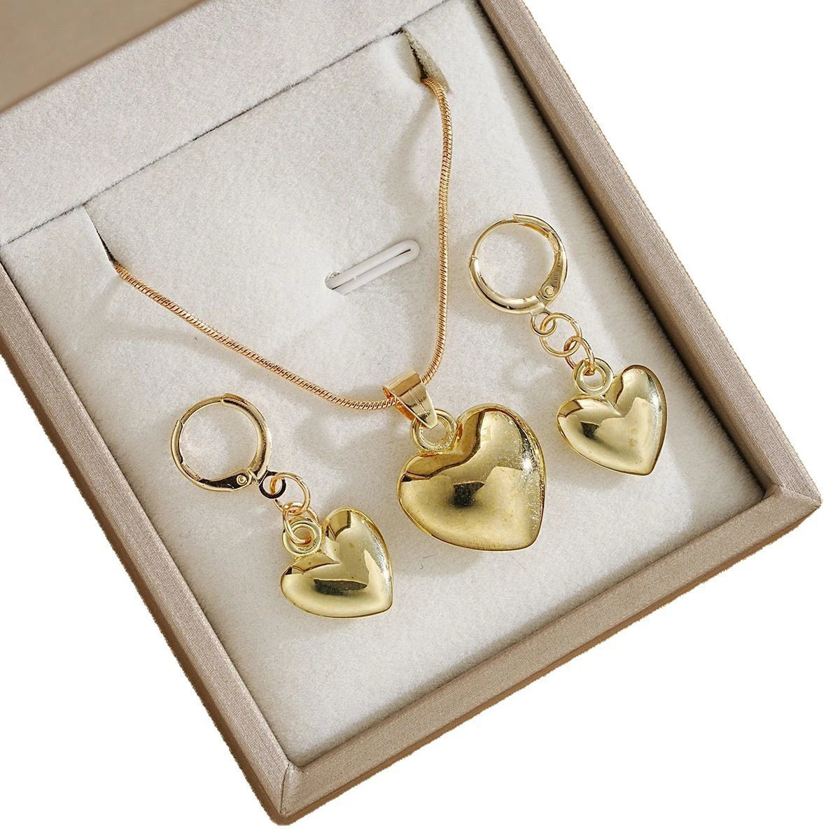 Minimalist Puffy Heart Jewelry Set Rose Gold