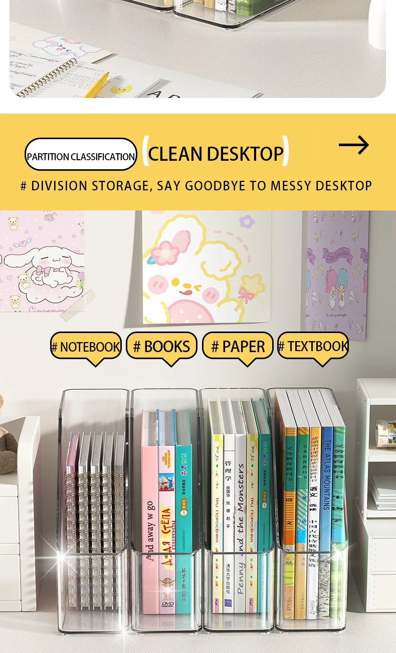 Vertical File Holder, Clear PET Desk Organizer and Storage Bins Holding for Magazines, Binders, Notebooks, Envelopes, Multi-purp