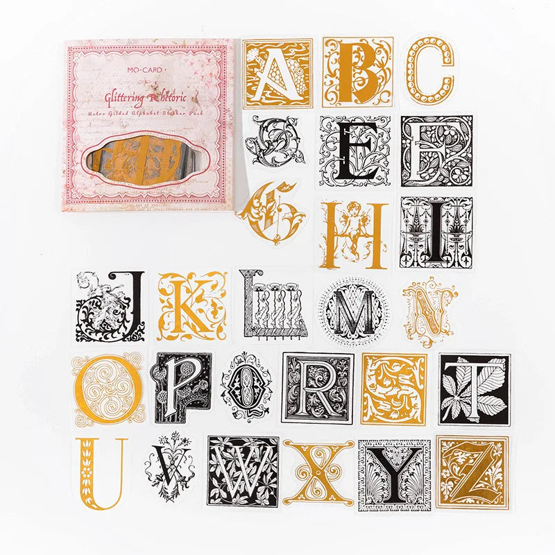52-Piece Vintage 26 English Alphabet Stickers, Upper & Lowercase Letters with Retro Fonts, Self-Adhesive for Journal Decoration