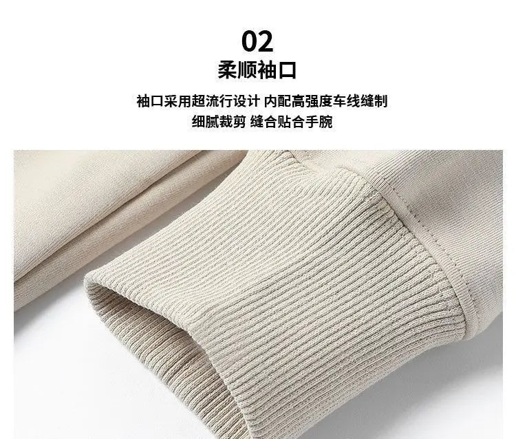 600G Pure Cotton Plush Thickened Sweatshirt Thin Plush Heavyweight Solid Round Neck Sweater Autumn Winter Warm Sweater