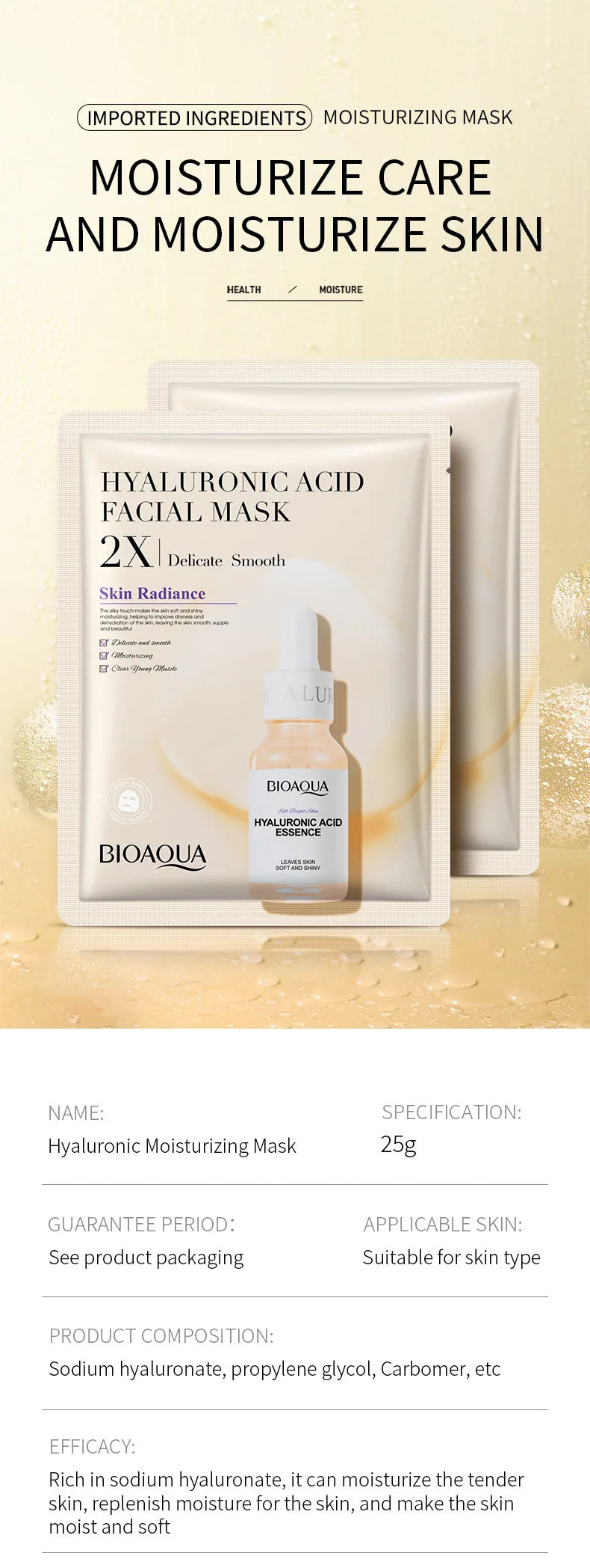 10pcs BIOAQUA Centella Collagen Face Mask Moisturizing Refreshing Sheet Masks Hyaluronic Acid Facial Mask Skin Care Products