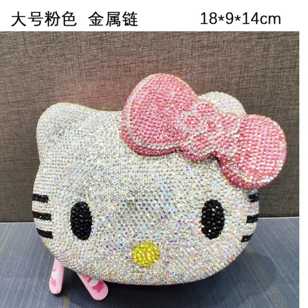Hot Sanrio Cute Cartoon Hello Kitty Diamond Bag Fashion Girl Messenger Bag Handmade Diamond Inlaid Handbag Decor Girl Gifts