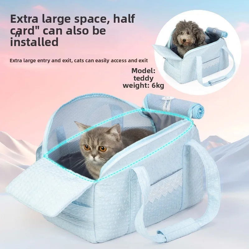Pink Lace Cat Carrier Pet Backpack Breathable Small Dog Bag Shoulder Handheld Outing Pet Seat Carrier Pack Puppies Breathable