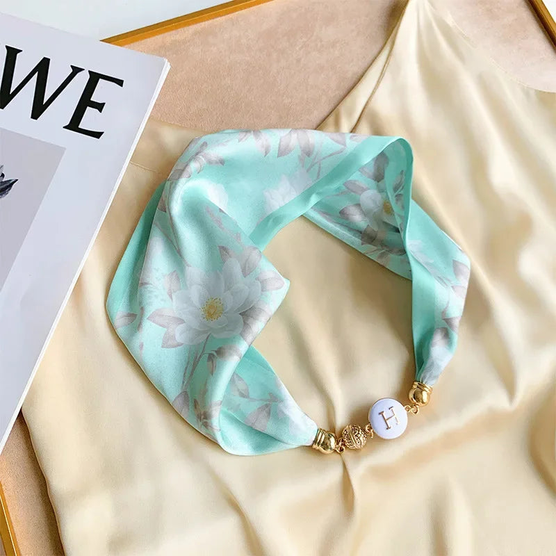 Imitation Silk Scarf Magnetic Buckle Necklace Pendant Wearing Spring and Autumn Cervical Protection for Women