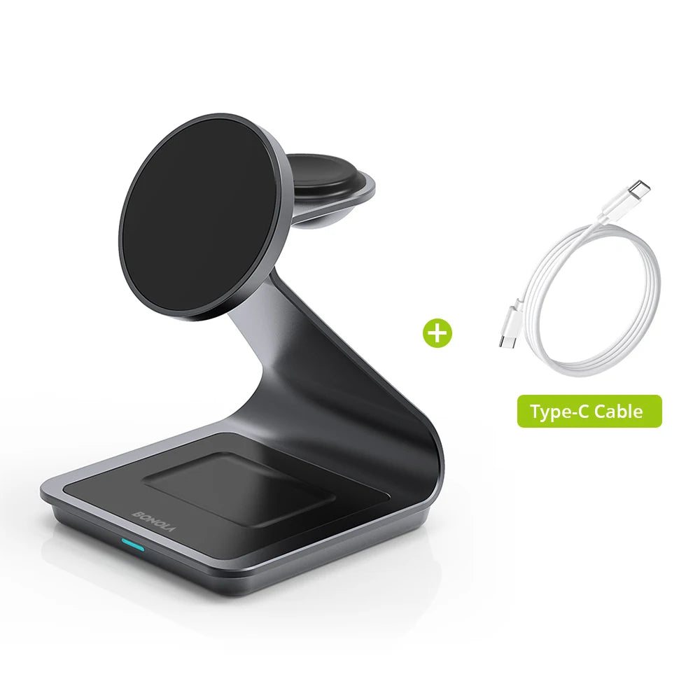 Bonola Magnetic 3 in 1 Wireless Charger for iPhone 17/16/15/13/14/12 30W Wireless Charging Station for Apple Watch/AirPods Pro