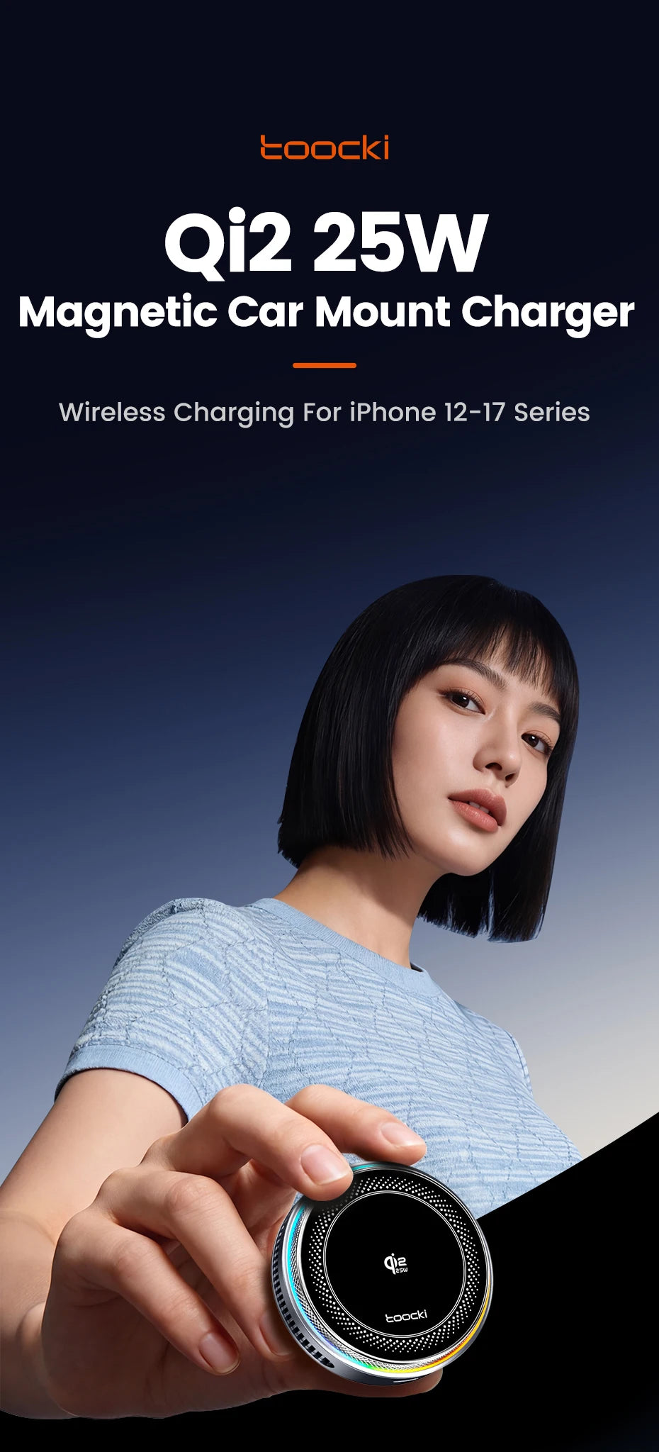 Toocki Qi2.2 25W Car Wireless Charger Phone Holder Stand TEC Cooling for iPhone 17 16 15 Pro Max Smasung S26 S25 Magsafe Charger