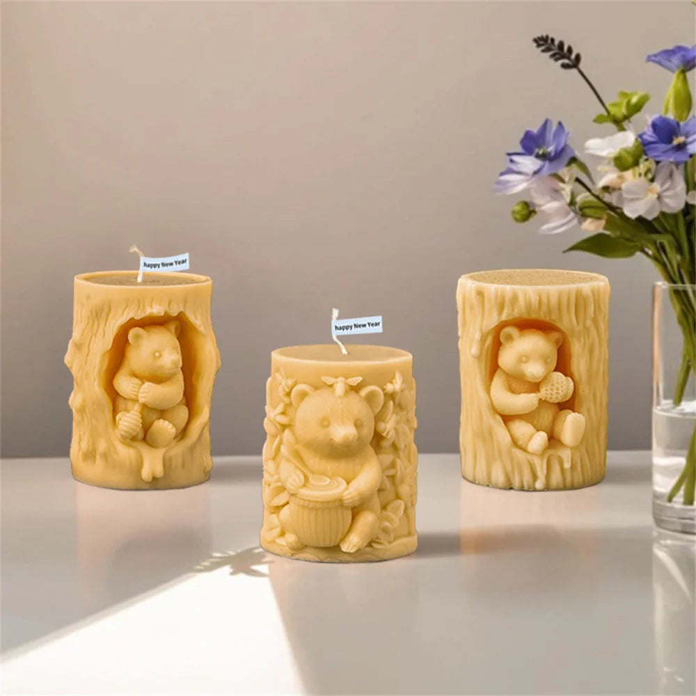 Relief Bear Scented Silicone Candle Molds Honey 3d Bear Honeycomb Diffuser Stone Plaster Epoxy Resin Molds Candle Making Kit