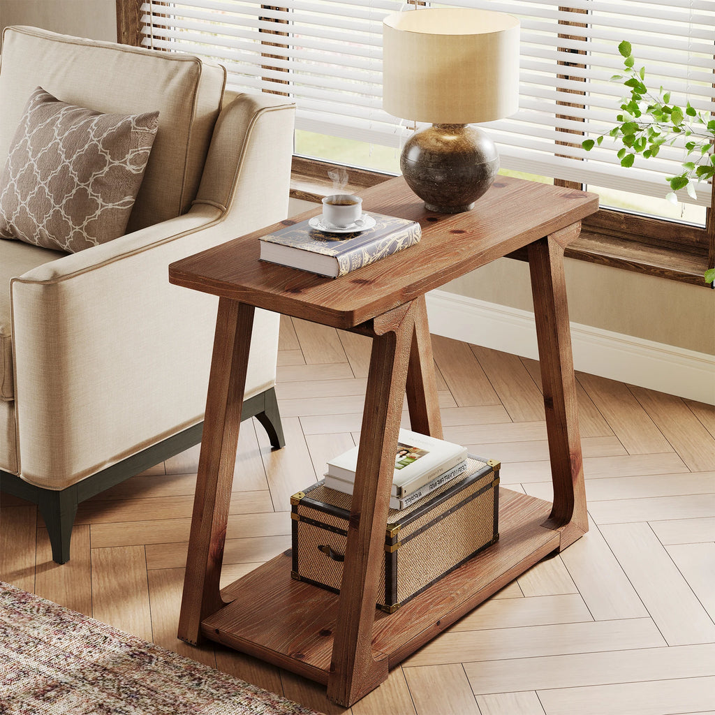 2-Tier Solid Wood End Table