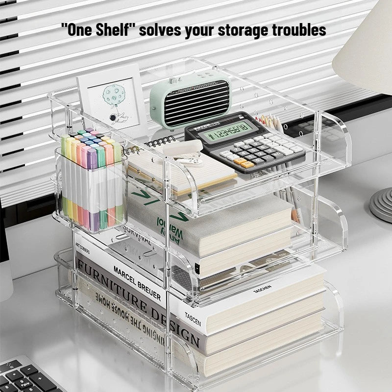 File Organizer Desktop File Storage Clear Transparent Multi-layer Stackable Rack Office Desk Organizer for Home or Office Use