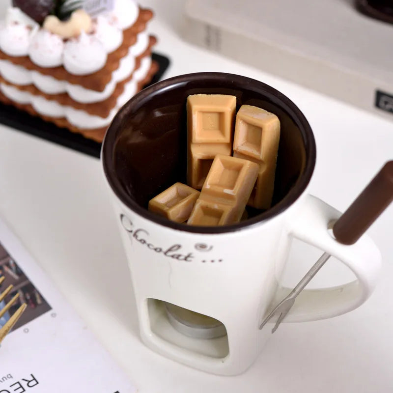 ceramic chocolate fondue mug set cheese fondue mug with fork no candle