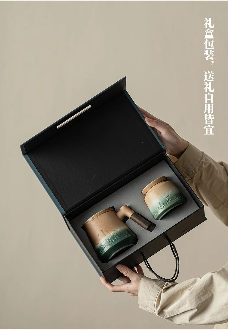 500ml Mountain Sea Ceramic Master Cup with Lid Tea Cup with Inner Filter Large-capacity Separation Teacup Chinese Tea Supplies