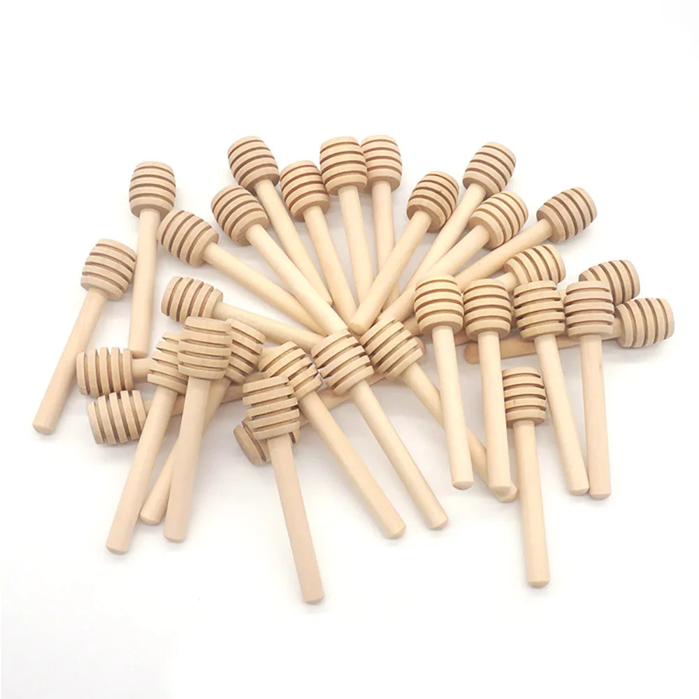 Honey Stir Bar Mixing Handle Jar Spoon Natural Wooden 10/30/50Pcs Honey Dipper Wooden Stick Honey Spoons Kitchen tools