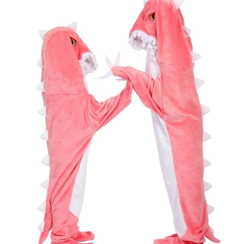 Ultra Soft Shark Cartoon Sleepwear Shark Plush Onesie Pajamas Home Clothes Adult Shark Design Winter Warm Sleep Bag 2025 New