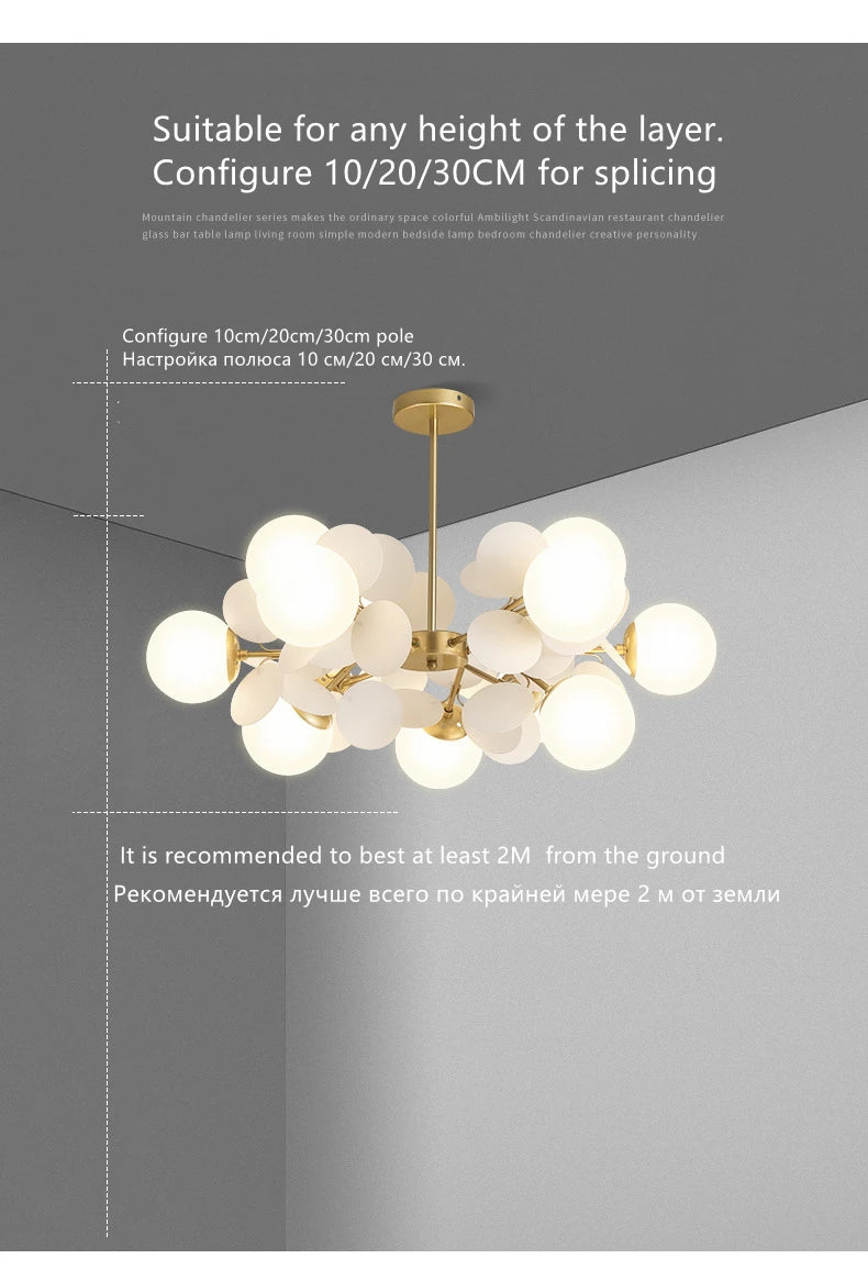 Modern Chandelier Grape Design Glass Pendant Light Indoor LED Nordic Light For Living Room Dining Hall Hotel Kitchen Island Lamp