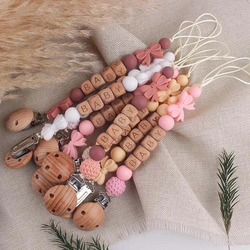 Customizable Name Baby Pacifier Chain Food Grade Bowtie Silicone