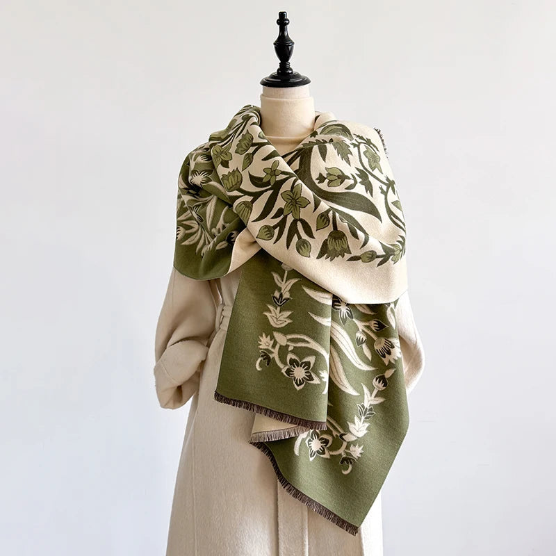 Women's Winter Luxury Thick Warm Pashmina Wrap Imitation Cashmere Scarf with Striped Jacquard Design for Casual Wear