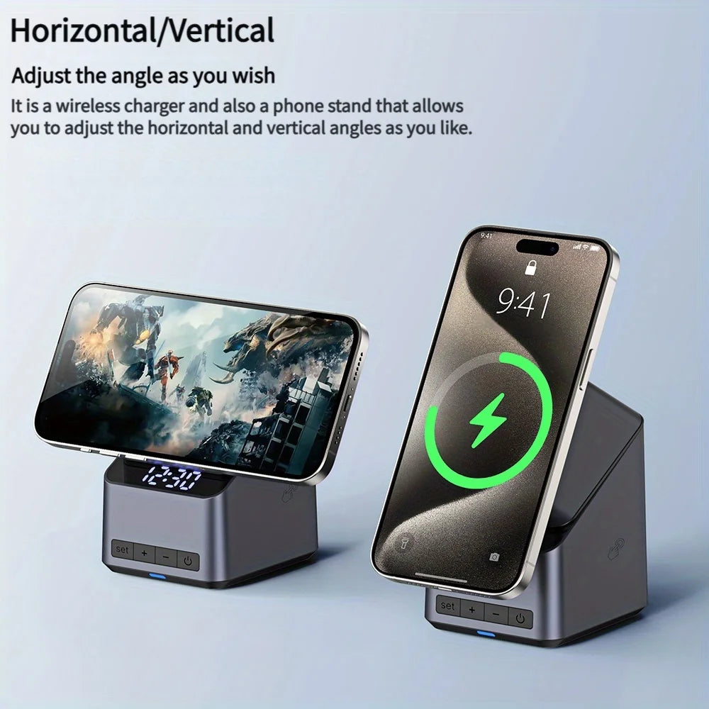 4 In 1 Magnetic Wireless Charger One-Touch 180° Rotation & Digital Clock Display,Fast Charging Station For iPhone iWatch AirPods