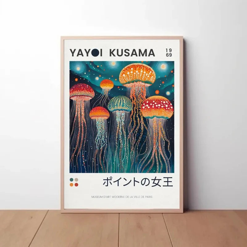 Yayoi Kusama Canvas Poster Jellyfish Art,Inspiaration Kusama,Abstract Wall Art,Japanese Print,Psychedelic Dots,Colorful Decor,