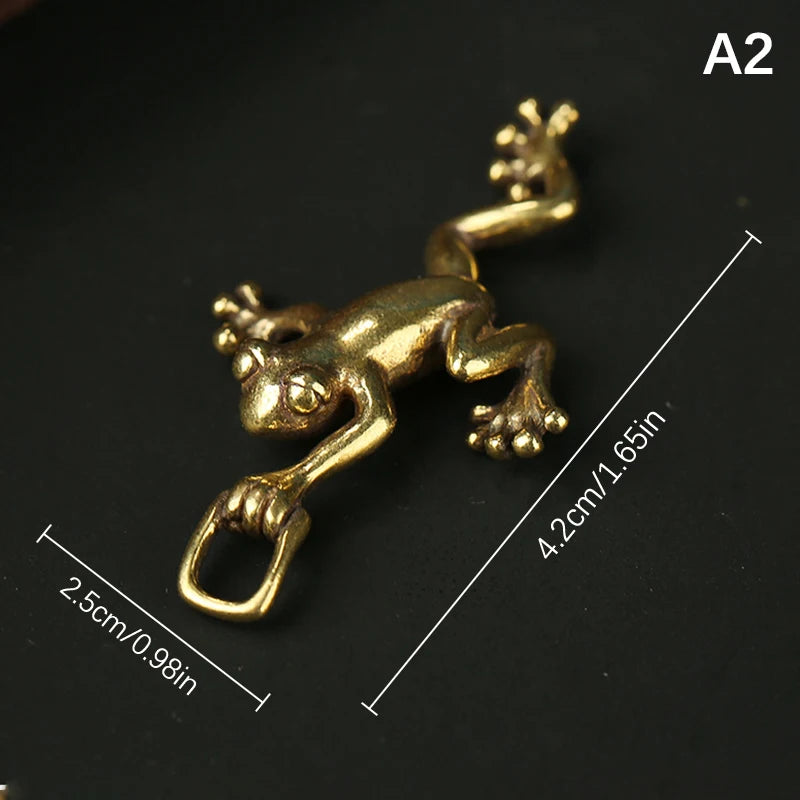 Vintage Brass Frog Statue Frog Decor Charming Contemplative Pose Desktop Ornament Tea Pet Figurine Home Office Decor