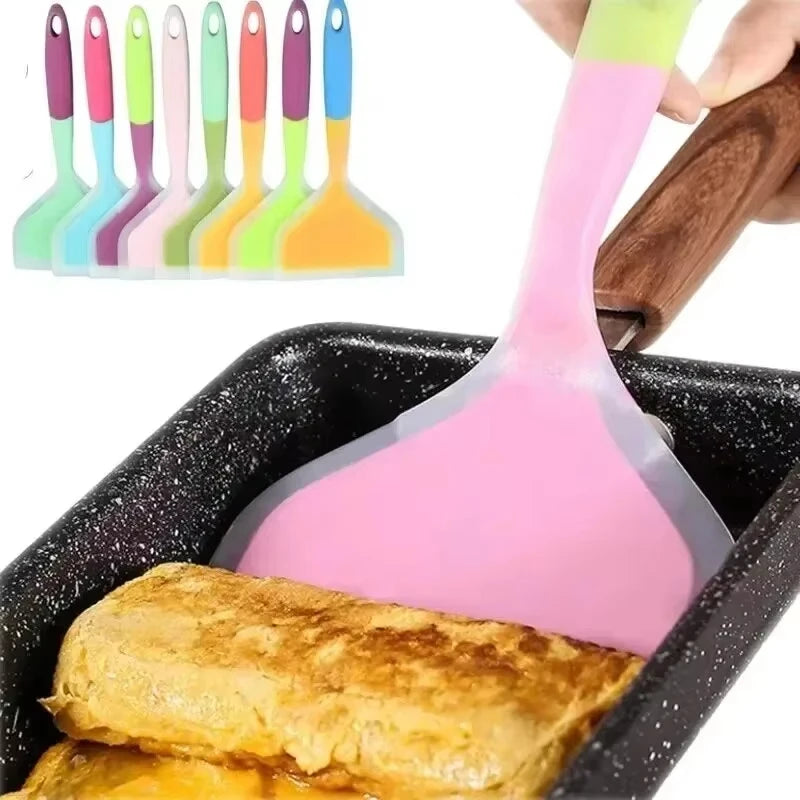 Random Color Pancake Spatula Silicone High Temperature Resistant Beef Meat Egg Kitchen Scraper Wide Pizza Cooking Tools Shovel