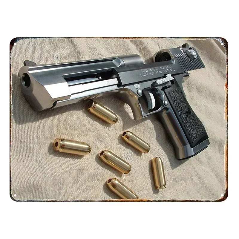 Vintage Pistol Metal  Sign Retro Gun Wall Art Iron Plaque HD Print for Home Bar Club Wall Decor