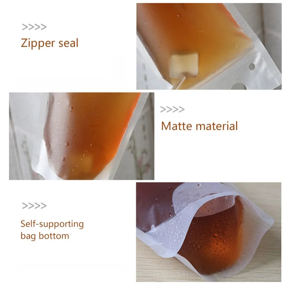 50Pcs Clear Plastic Drinking Packaging Bag Food Fresh Keeping Transparent Beverage Juice Milk Coffee Pouch Zip Bag Without Straw