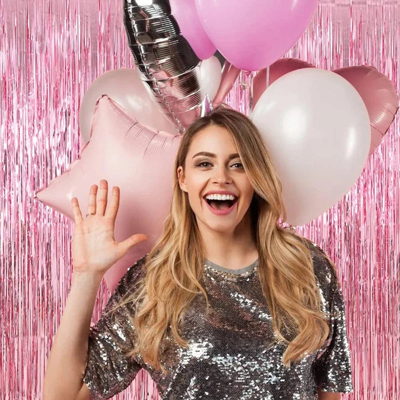 1pack Party Backdrop Metallic Foil Fringe Tinsel Curtain Adult