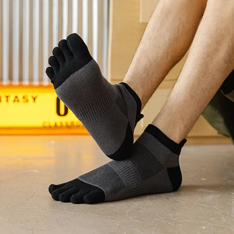 5 Pairs Mans Five Finger Socks Cotton Ankle Mesh Compression Soft Elastic Endurable Breathable Sweat-Absorbing Toe Sport Socks