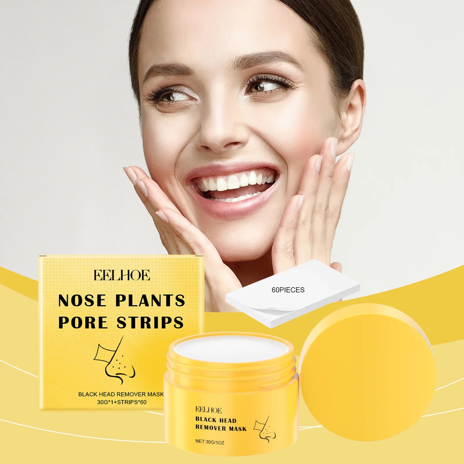 EELHOE Blackhead Remover Face Mask Peel-Off Nasal Strips Deep Cleansing Pore Shrinking Black Head Remover Nose Strip Skin Care