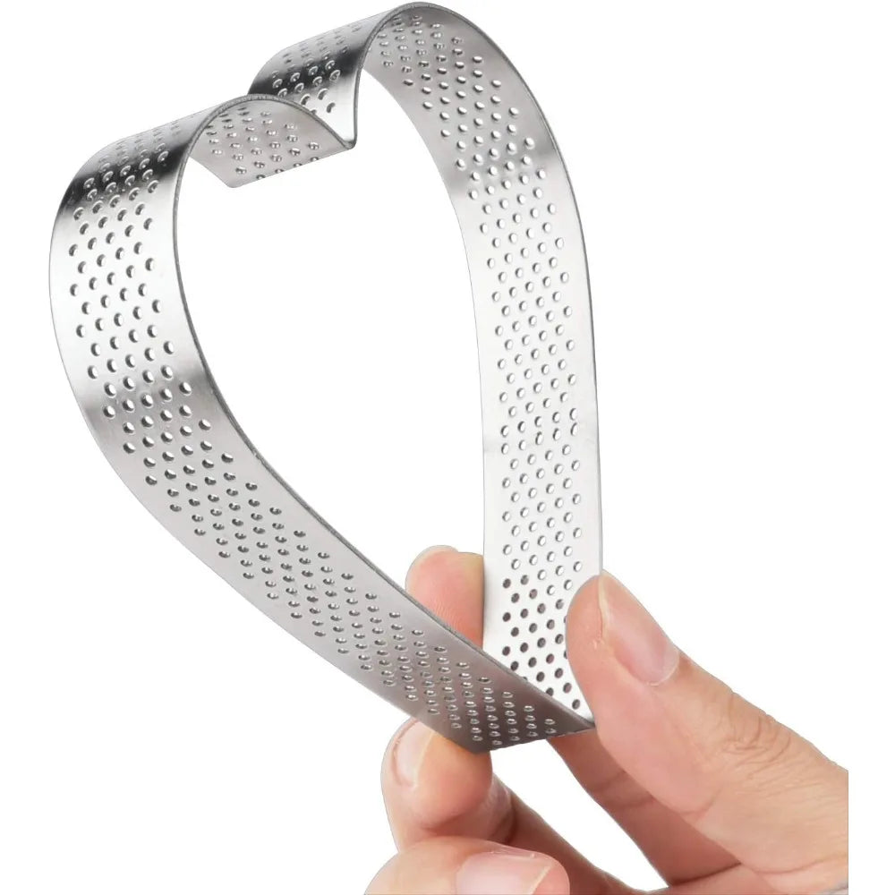 10PCS Stainless Steel Perforated Heart Shape Tart Ring for Baking Fruit Tartet Mousse Pancake Doughnuts DIY Home Baking Tools