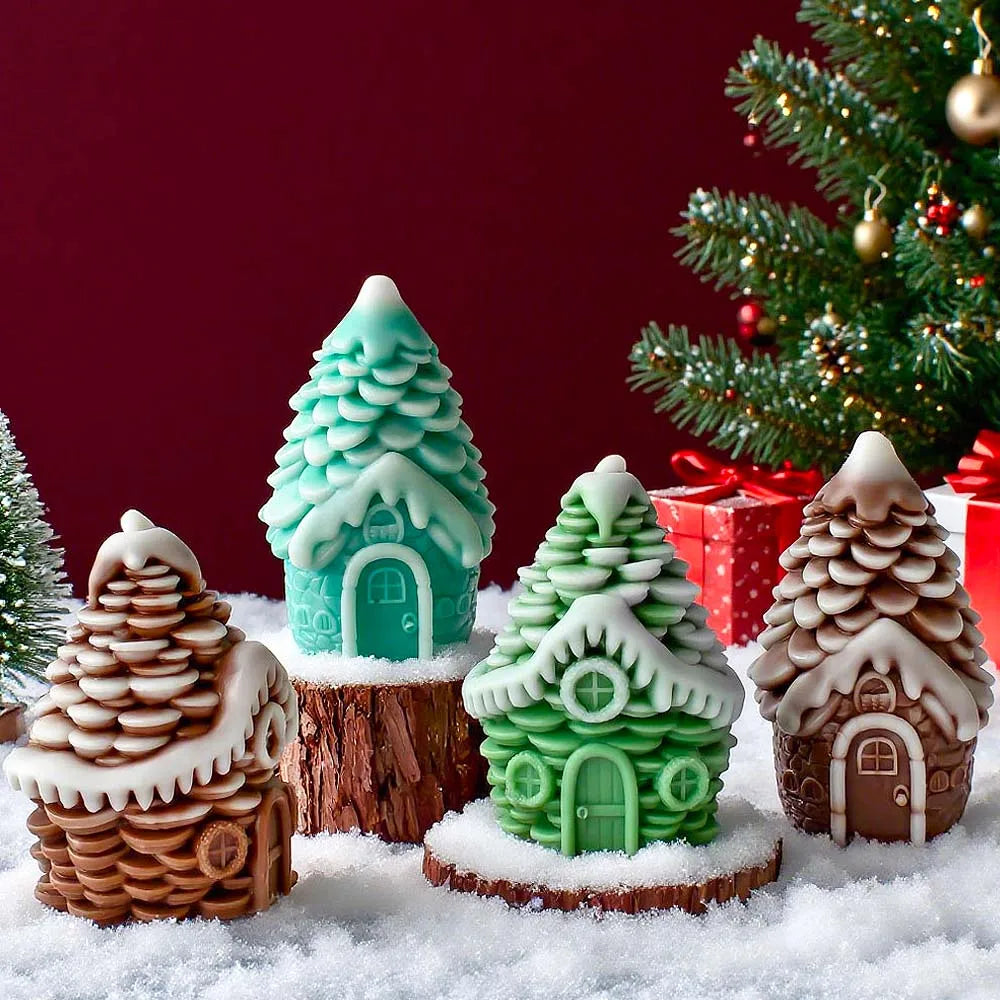 3D Pine Cone Snows House Silicone Candle Mold DIY Handmade Christmas Ornaments Plaster Concrete Mold Xmas Craft Party Deco