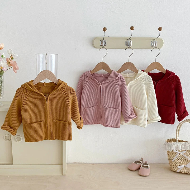 Autumn Baby Girls Hoodie Jacket Kids Sweater Long Sleeve Knitted Cardigan T-Shirt Children Tops Zipper Sweatshirt Child Coat