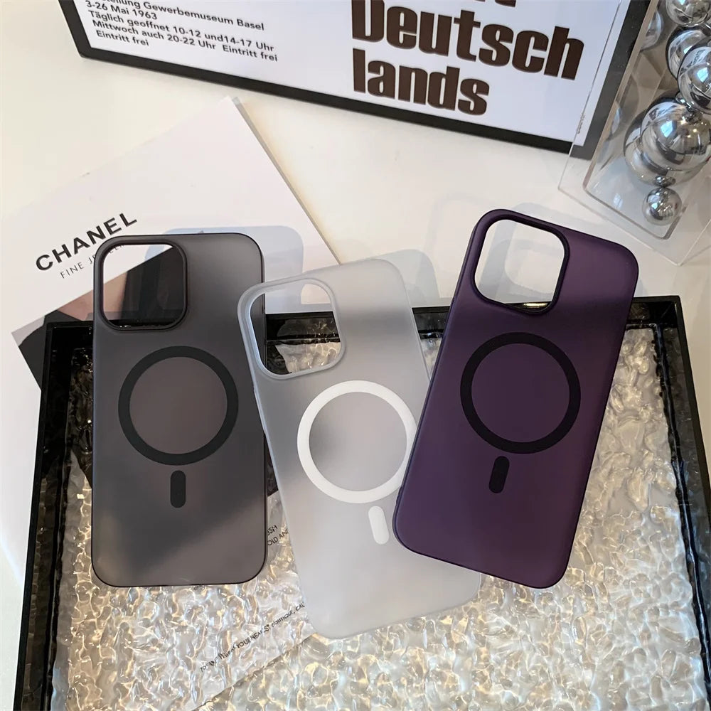 Matte Ultra-Thin for Magsafe Case For iPhone 17 16 15 14 13 12 Pro Max Plus Magnetic Wireless Charger Hard PC Translucent Cover