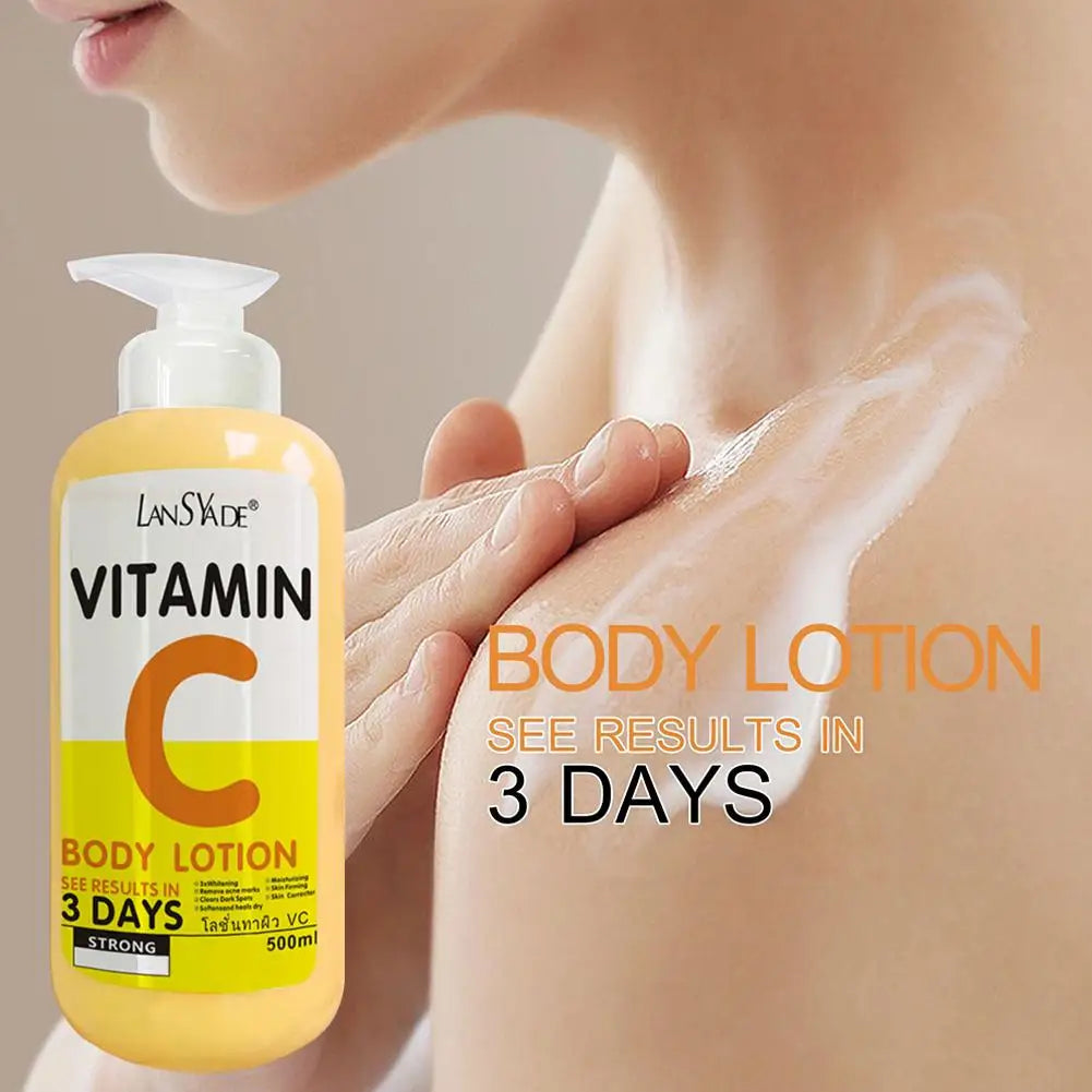 500ml Vitamin C Body Cream Whitening Hydroxy Acids VE Remove Acne Marks Deep Moisturizing Lightening Body Lotion Skin Care